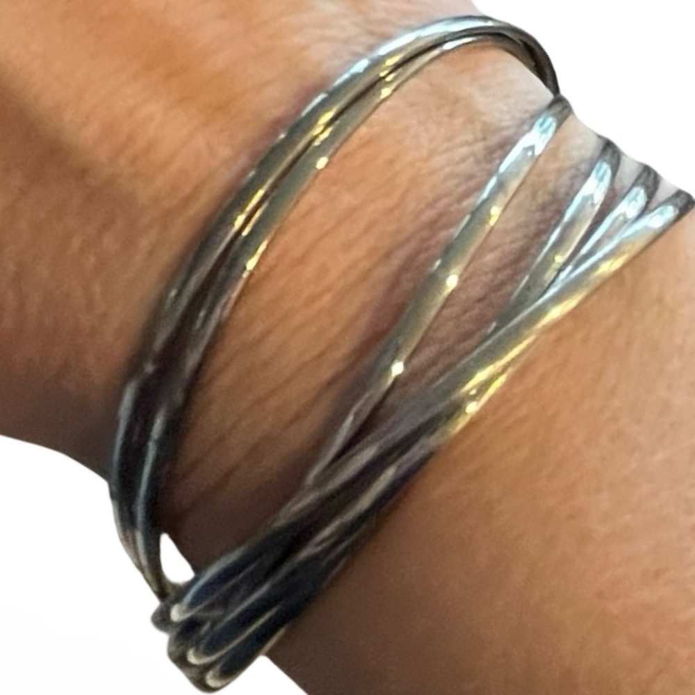 Silver Interlocking Rolling Bangle Bracelet - image 2